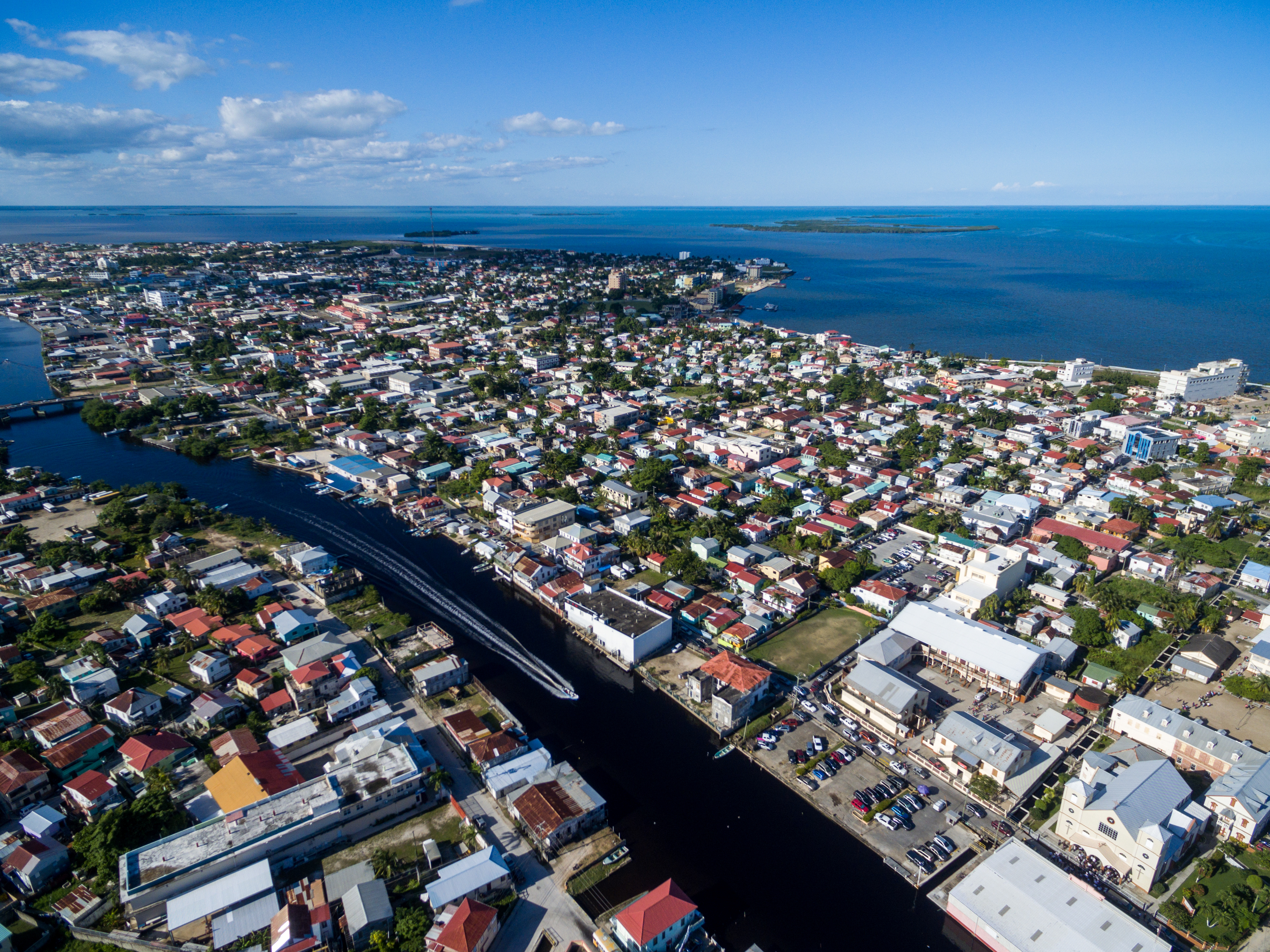 Belize City and Caribbean shoreline